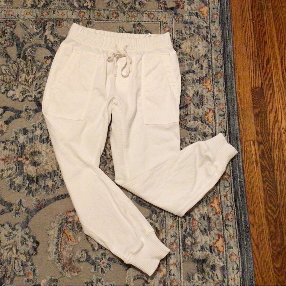James Perse White Elastic Waist Cotton Casual Joggers Sz 1